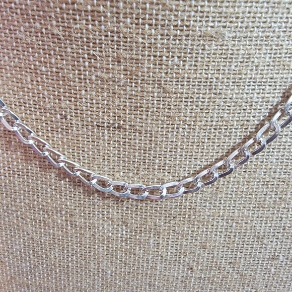 18" Designer Silver Tone Flat Link Chain Necklace, signed - Picture 3 of 7
